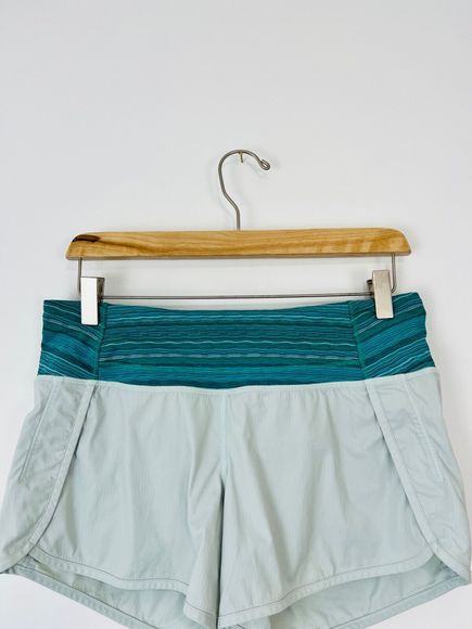 Lululemon Green Knit Trim Wide Waist Band Logo Short Yoga Gym Shorts UK S - Picture 3 of 10